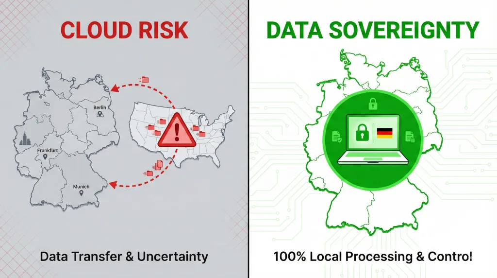 GDPR data sovereignty comparison: Cloud transfer vs on-device processing.