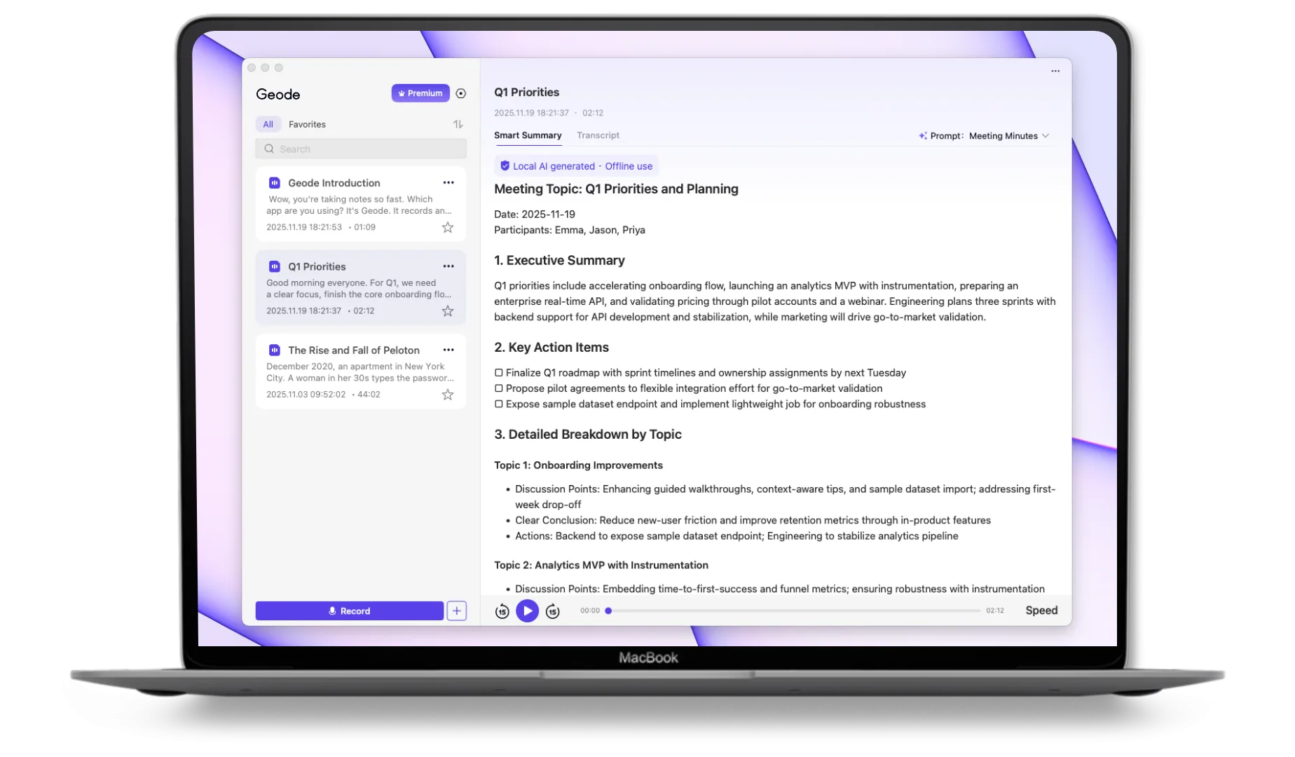on-device transcription and summary