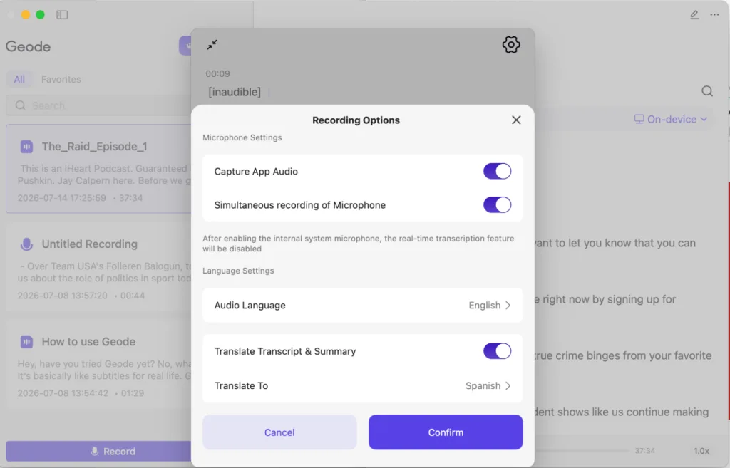 Recording Options 