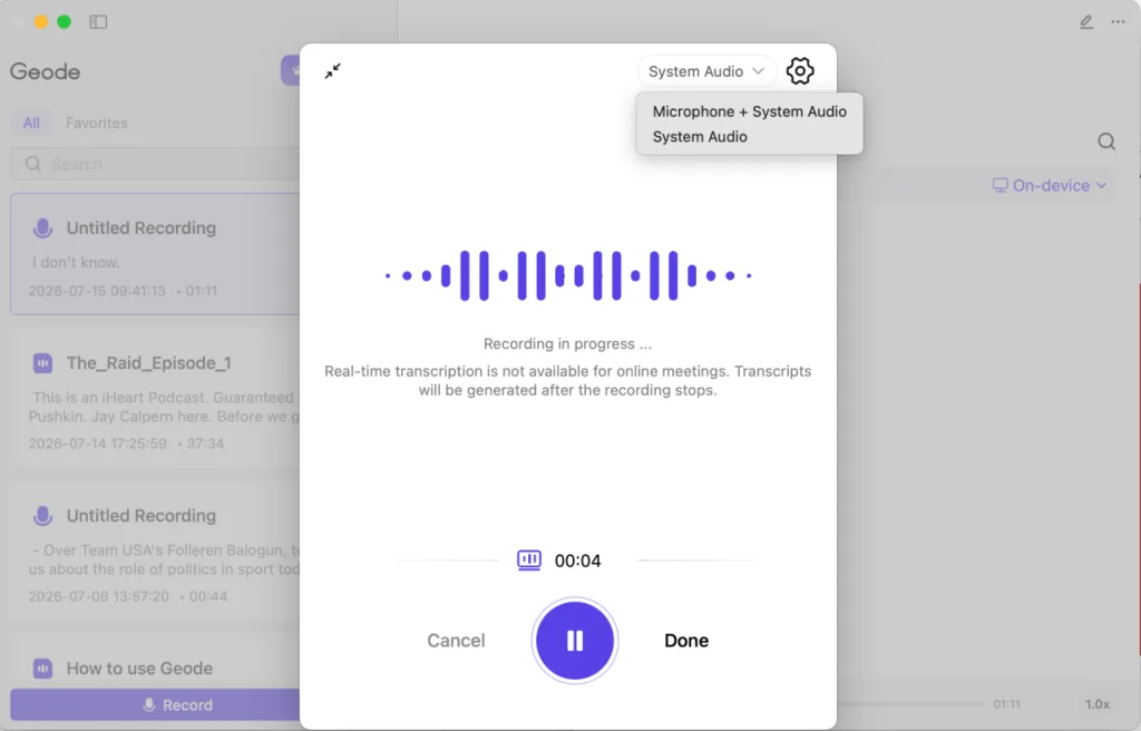 recording audio options