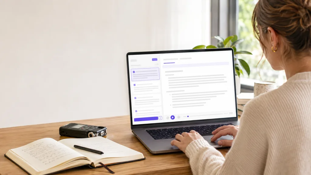 turn interview recordings into searchable transcripts